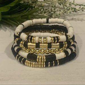 14K Gold Plated Custom Bracelet Stack - Set of 5 - Black & White